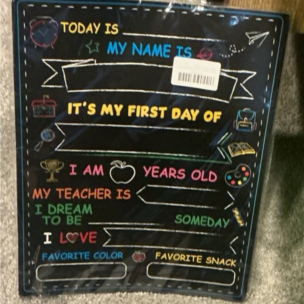 Colorful First Day of School Chalkboard Sign